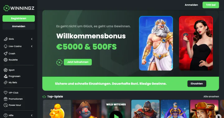Casino-Lobby von Winningz: Slots auf der Startseite