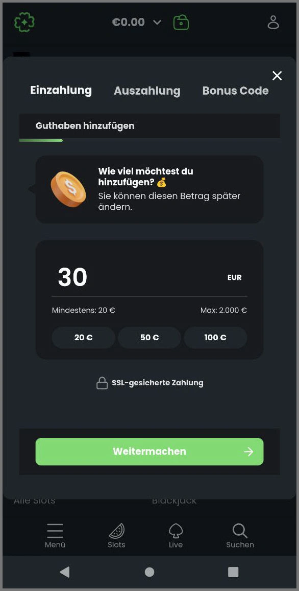 Einzahlungs- und Auszahlungsdaten bei Winningz