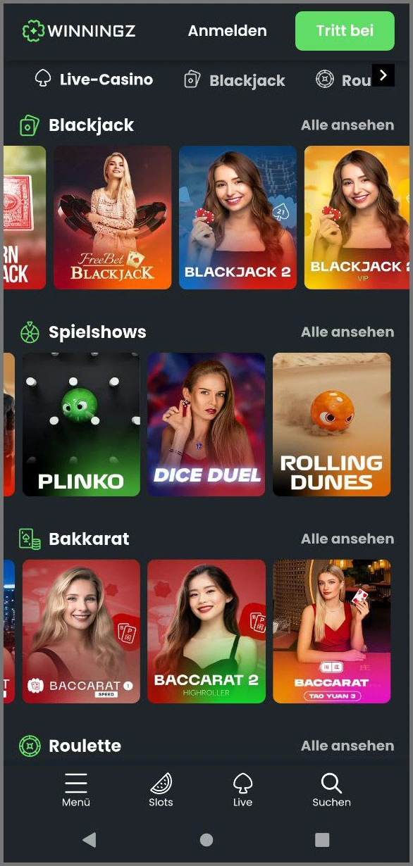 Live-Casino-Erfahrung bei Winningz