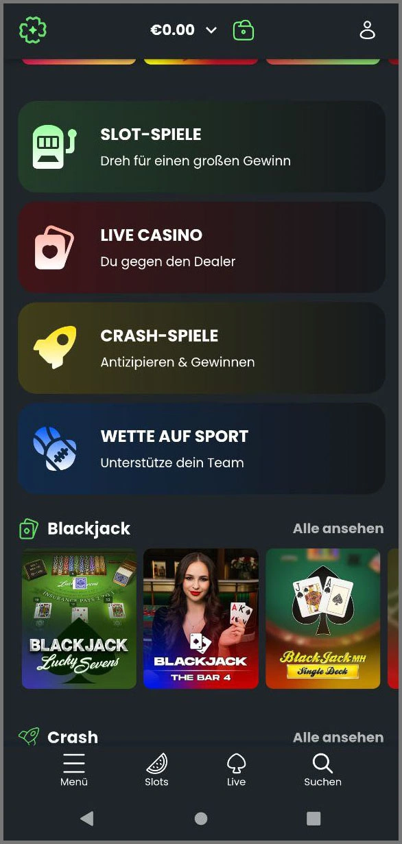 Mobile Version der Winningz-Startseite