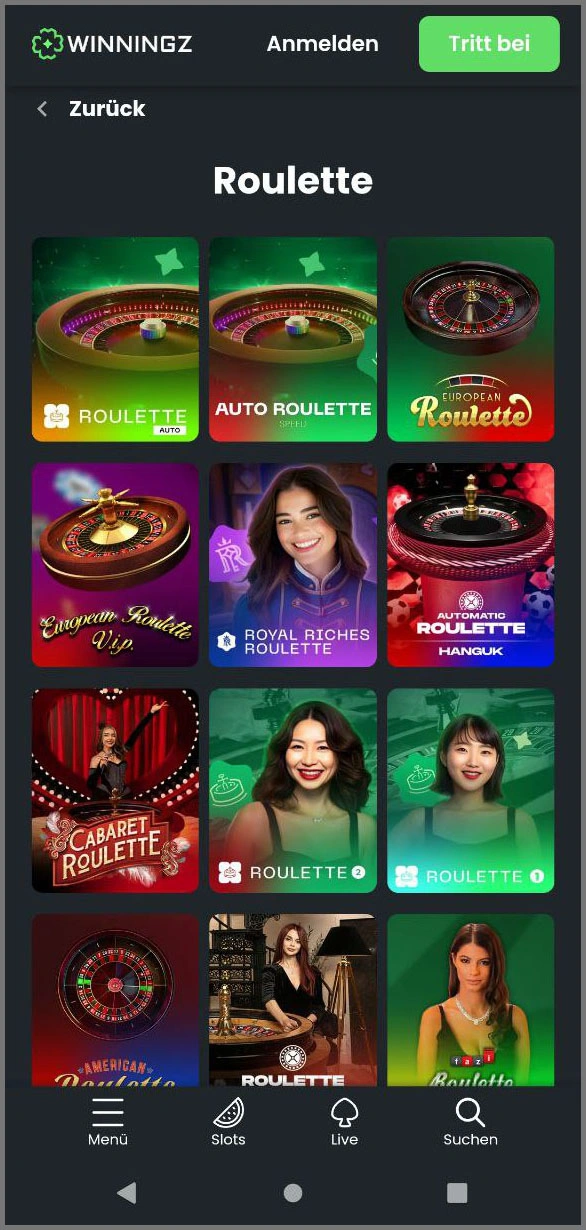 Online-Roulette-Erlebnis bei Winningz